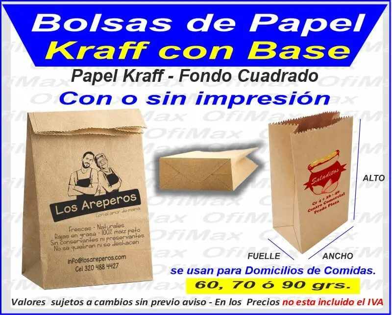 Bolsa de papel kraft con base, bogota, colombia